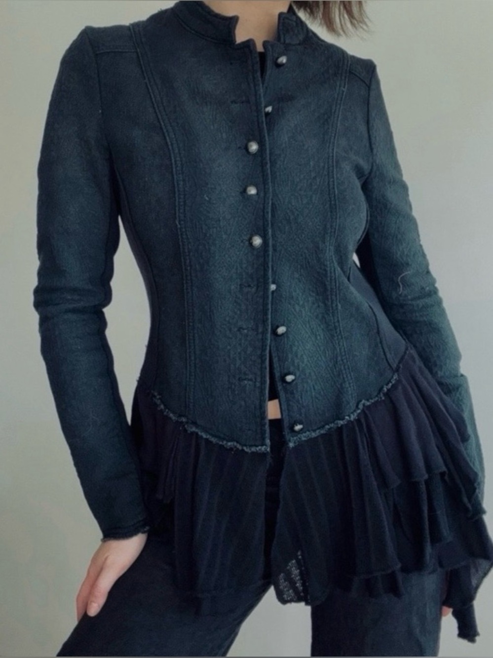 Free People Black Romantics Ruffled Jacket